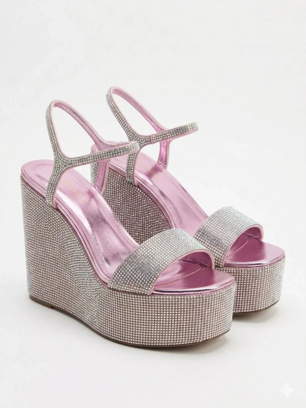 NIB Steve Madden Theo-R Rhinestone Wedge Sandals Platform Heel Silver 8.5 Prom
